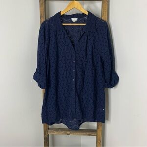 Nicole Miller Artelier Navy Blue Lace Women's Top Size 1X